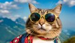 super cool cat rapper wearing cloths and sunglasses digital art illustration