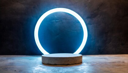 Wall Mural - neon futuristic concrete back lit spotlight product presentation futuristic showcase illustration ve