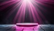 pink neon light product background stage or podium pedestal on grunge street floor with glow spotlight and blank display platform 3d rendering