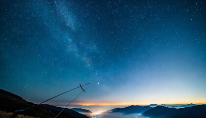 Poster - starry night sky with glowing blue sagittarius constellation archer shooting arrow work