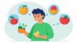 A shopper sharing their connection to a certain fruit or vegetable stemming from childhood memories or cultural heritage.. Vector illustration