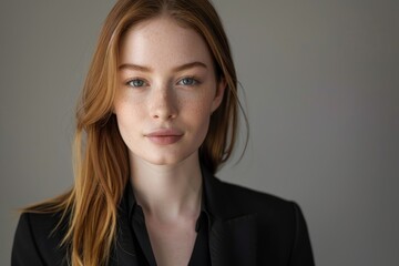 Sticker - Confident young woman with red hair posing in a studio