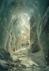 Sticker - Mystical Ice Cave with Sunlight Streaming Through