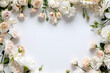 Stylish elegant feminine flat lay white floristic background copy space mockup.