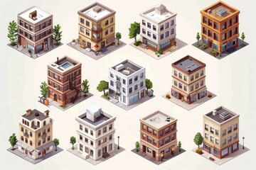 Canvas Print - A collection of ten different buildings, each with a unique design