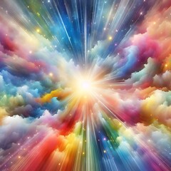 Wall Mural - Vibrant Watercolor Background with Radiant Rainbow Colors