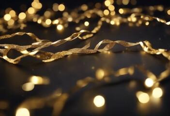 Wall Mural - 'Abstract content. Glitter gold dust. Blinking garland holiday Dark magic sparkling confetti background sparks. christmas glistering festive decoration celebration'