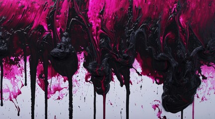 Sticker - Abstract Pink and Black Paint Streaks on Canvas