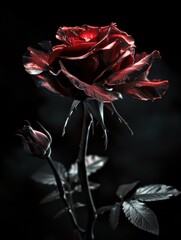 Poster - Elegant red rose on a dark background