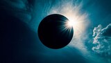 total solar eclipse 3d lunar silhouette art illustration epic scenery of cosmos in dark blue background majestic night space scape with moon satellite cover visible of sun star at dramatic tones