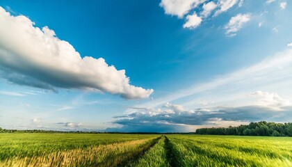 Wall Mural - watercolor abstract sky clouds and green grass background