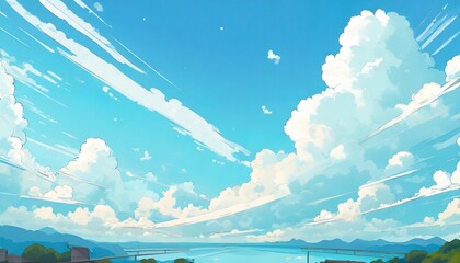 Wall Mural - blue sky with clouds manga anime comic style generative ai