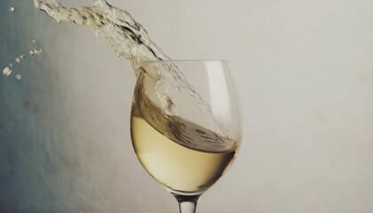 Wall Mural - white wine splashing in glass on white background