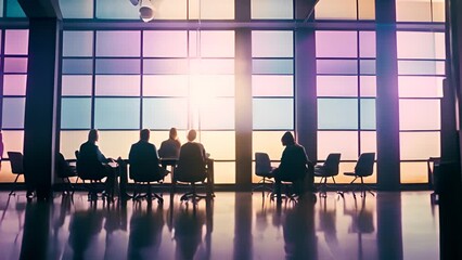 Wall Mural - Group of People Sitting at Table by Large Window Generative AI