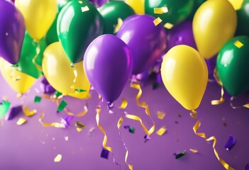 'balloons violet Mardi gree concept. confetti air gras party color Banner yellow mask peru pride gold template purple green celebration art bright celebrate birthday holiday backgrou'