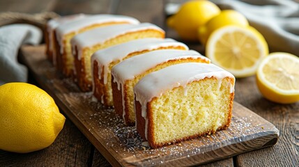 Wall Mural - Lemon Pound Cake with Glaze on Wooden Table