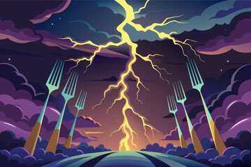 Wall Mural - Forks of lightning streaking across the sky, illuminating the ominous clouds looming overhead