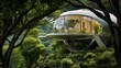 Modern treehouse in a green forest. Concept of adventure rental