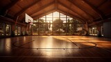 Fototapeta Sport - Basketball ball on the floor of a basketball court. 3d rendering