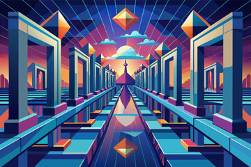 A mirror maze with endless reflections, challenging perceptions and navigation