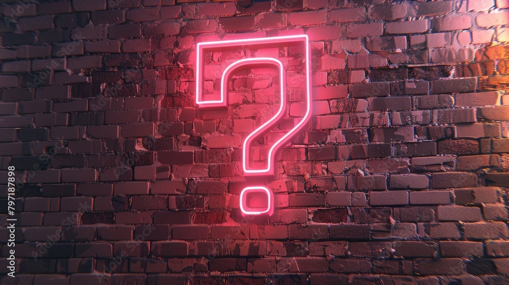 Neon sign shaped like a question mark on a brick wall, adding intrigue ...