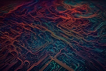 Wall Mural - A colorful image of a circuit board with many lines and dots