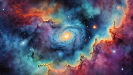 Wall Mural - Watercolor Illustration cosmic Nebula Space Galaxy painting