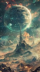Sticker - cosmic wonders: spacecraft and celestial vistas in the vastness of space
