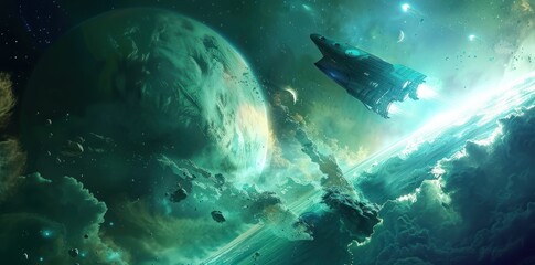 Sticker - spacecraft and celestial vistas in the cosmos