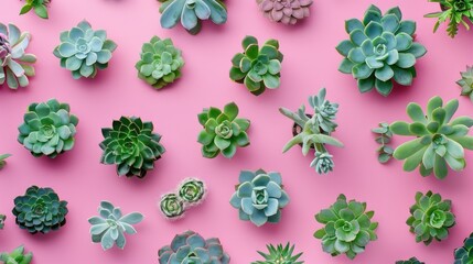 Sticker - Succulents arranged against a pink backdrop, offering copy space for text. Ai Generated.