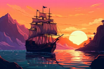 Wall Mural - Sunken Pirate Ship Gradients: Adventurous Travel Blog Header