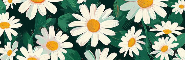 Wall Mural - Beautiful White Daisies Surrounding a Elegant White Flower on a Fresh Green Background