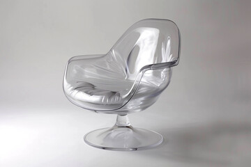 Wall Mural - A transparent acrylic swivel chair with a contoured seat isolated on a solid white background.
