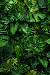  The lush and dense texture of rainforest foliage showcases the vibrant greens and intricate patterns. 