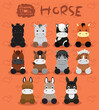 Animal Dolls Horse Set Cartoon Vector Illustration
