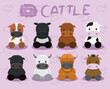 Animal Dolls Cow Cattle Ox Set Cartoon Vector Illustration