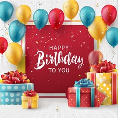 Birthday vector banner template. Happy birthday to you text in white space background with gifts and balloon decoration element for birth day celebration greeting design. Vector illustration