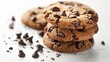 Wholesome chocolate chip cookies made with almond flour and dark chocolate, reduced sugar, perfect for a healthy snack, isolated background