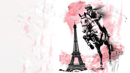 Wall Mural - Equestrian Sport show jumping olympic games in pink illustration paint