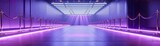 Fototapeta  - Empty fashion runway with purple lighting and velvet ropes