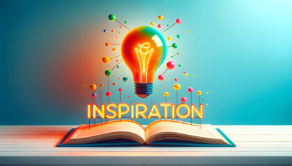 Wall Mural - bright colors to vividly depict the theme of inspiration with a glowing light bulb and an open book.