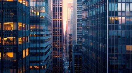 Wall Mural - Skyscraper building down town city, apartment glass window reflection background.