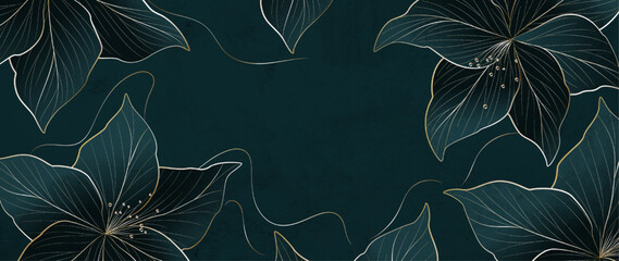 Wall Mural - floral luxury art background with golden elements in line art style. botanical banner for decoration