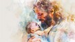 tender portrait of jesus christ holding baby watercolor illustration of divine love