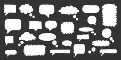 Black and white collection of hand drawn speech bubble doodle set design