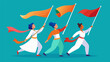 Whirling Flags The color guard team spinning and tossing their flags with precision and grace adding a touch of elegance to the parade.. Vector illustration