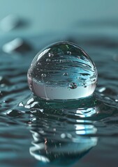 Wall Mural - Close-up of a pristine water droplet on a reflective surface