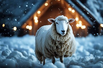 'cold sheep animal farm lamb snow flock agriculture white winter wool ewe mammal farming goat grass herd countryside'