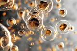 Fototapeta Las - golden bubble and molecule background for cosmetics product