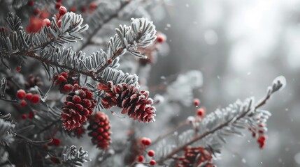 Canvas Print - Winter Wonderland with Frosted Pine Cones and Berries